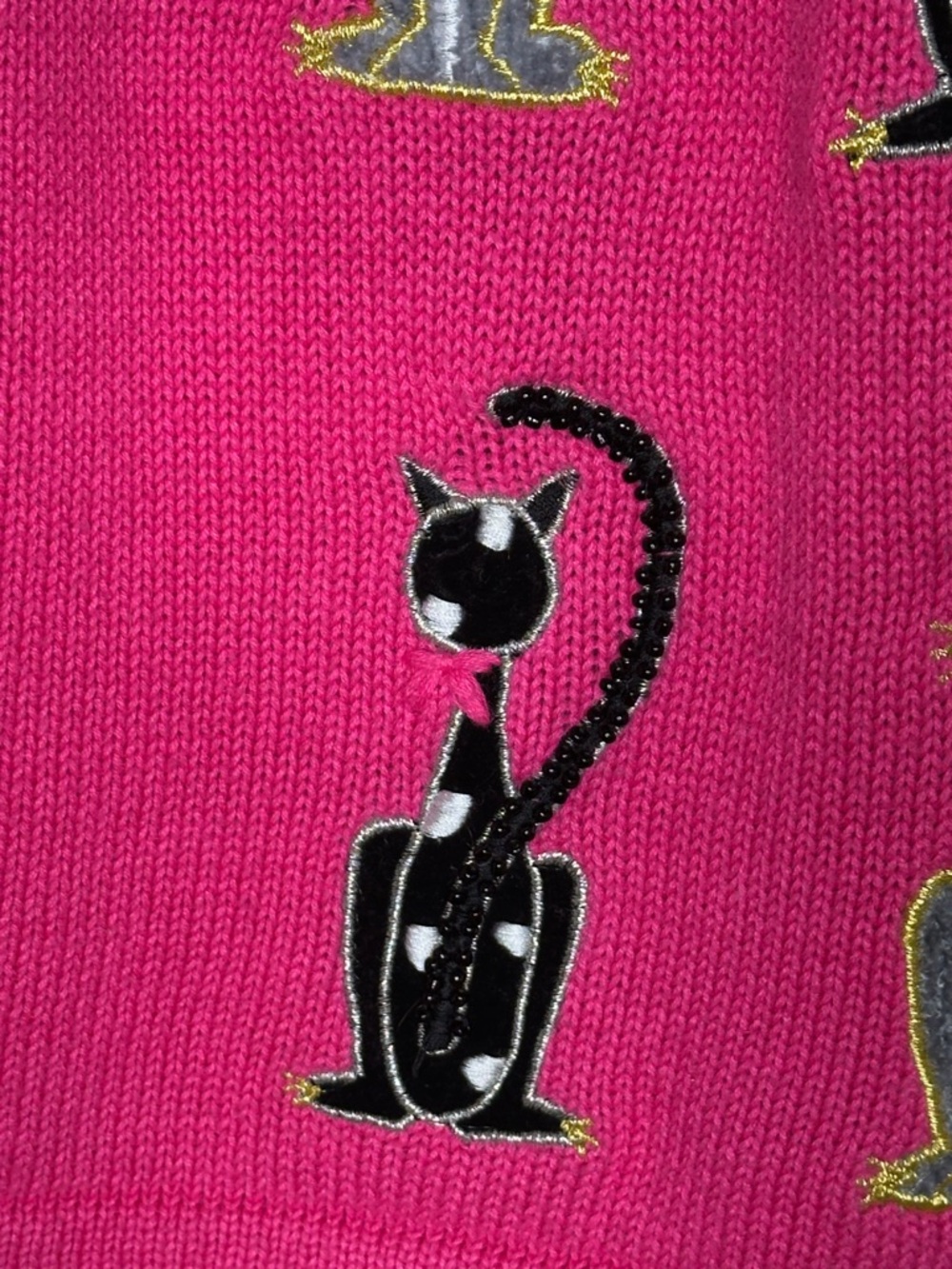 Jack B Quick Pink Cat Embroidered Button Cardigan Vintage whimsical - Picture 5 of 11